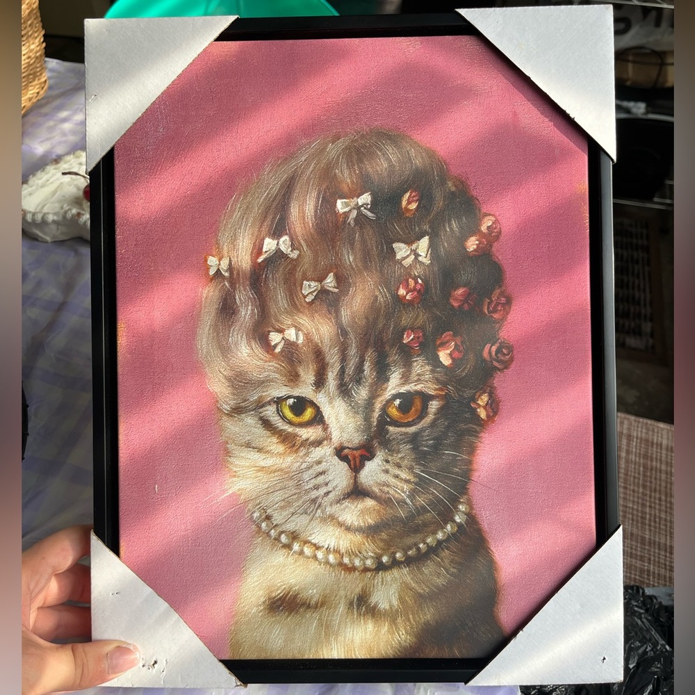 Funny Cute Cat Portrait Print with Pink Background